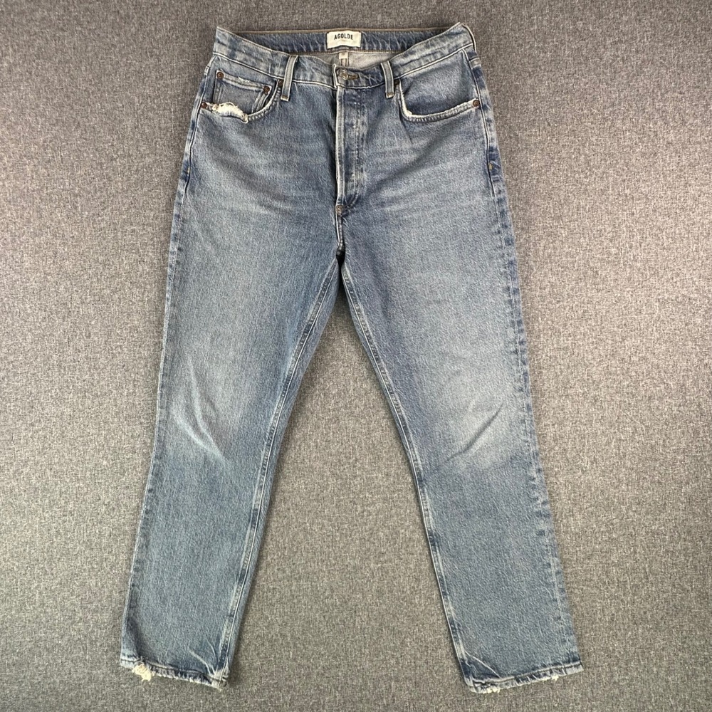 AGOLDE Jeans Womens 29 Straight Leg Blue Distressed Button Fly Excellent